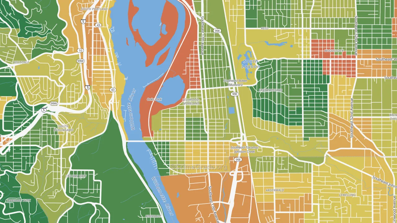 Sellwood-Moreland, Portland, OR Map of Theft Rates