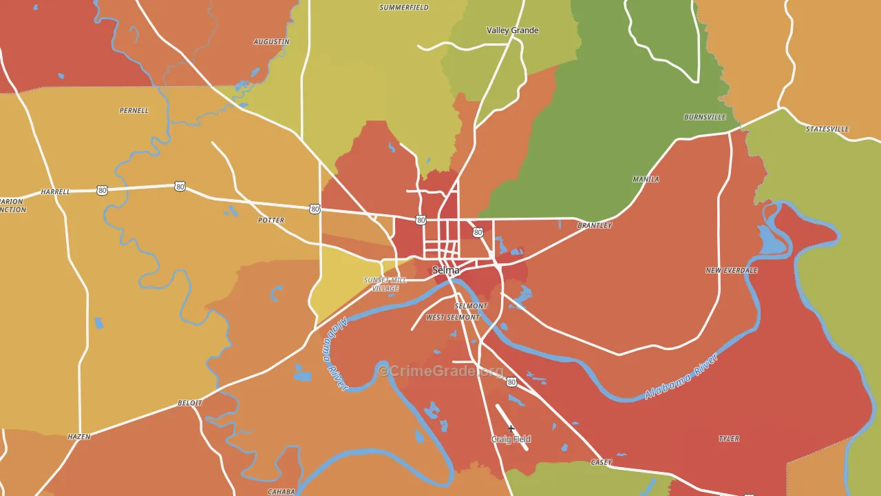 Selma, AL Map of Theft Rates