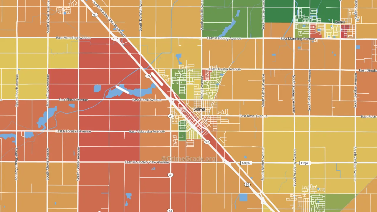 Selma, CA Map of Theft Rates