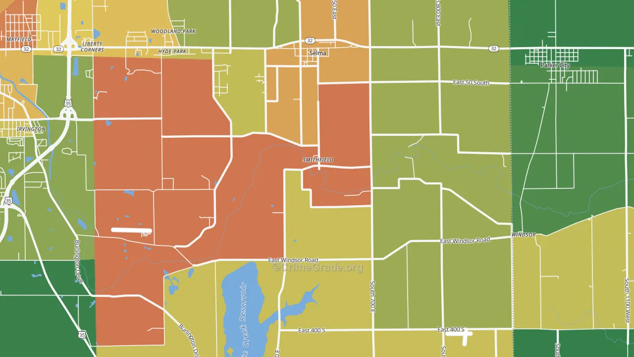 Selma, IN Map of Theft Rates