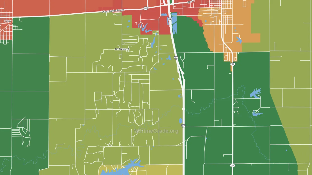 Selmaville, IL Map of Theft Rates
