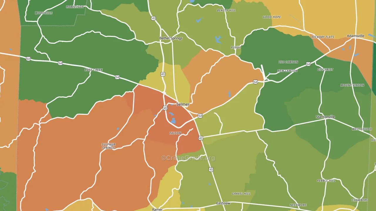 Selmer, TN Map of Theft Rates