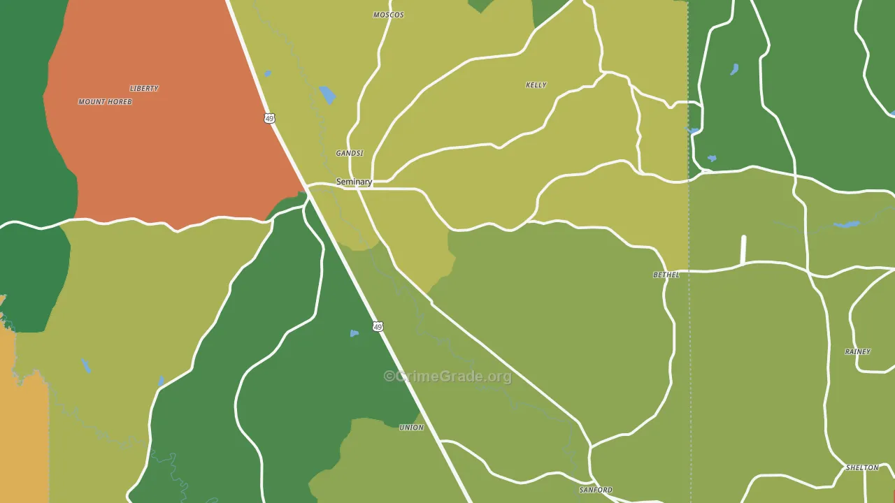 Seminary, MS Map of Theft Rates