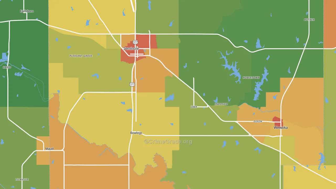 Seminole County, OK Map of Theft Rates