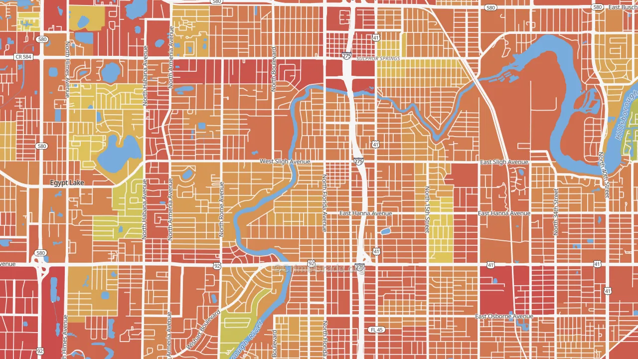 Seminole Heights, Tampa, FL Map of Theft Rates