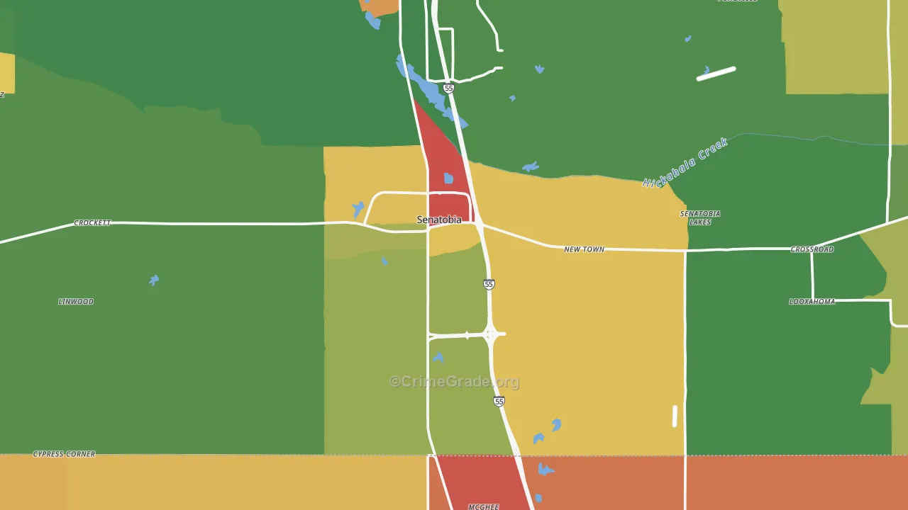 Senatobia, MS Map of Theft Rates