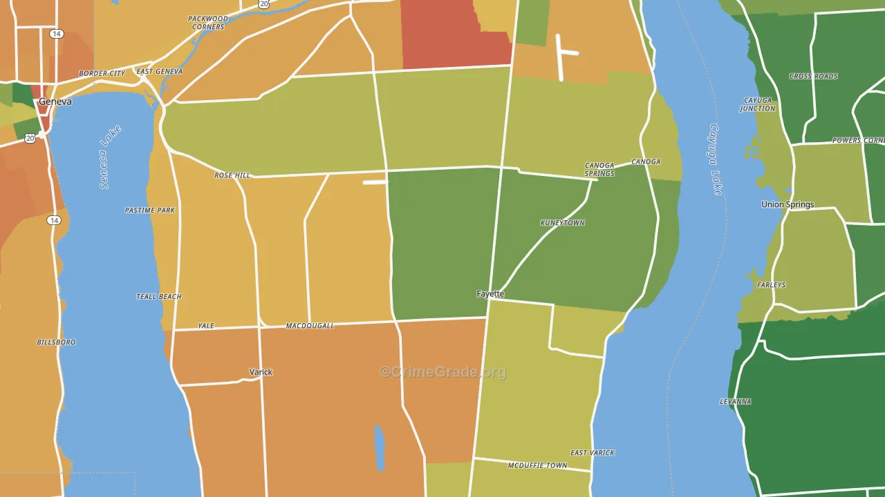 Seneca County, NY Map of Theft Rates