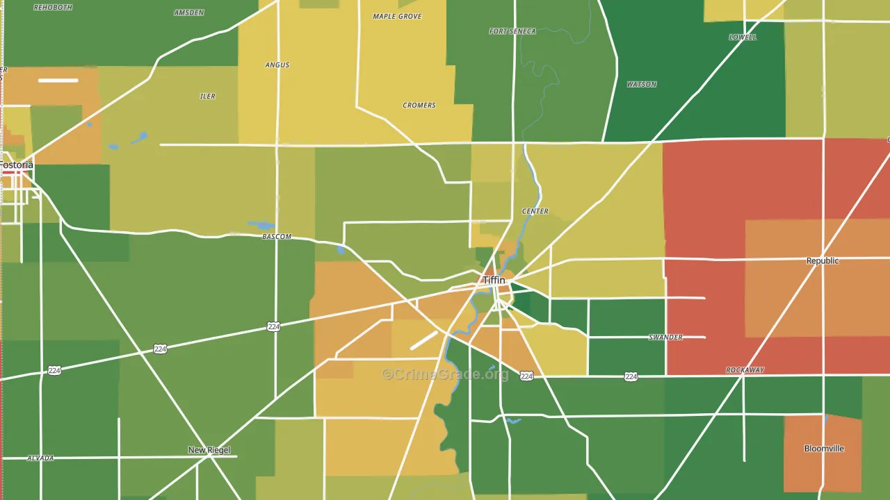 Seneca County, OH Map of Theft Rates