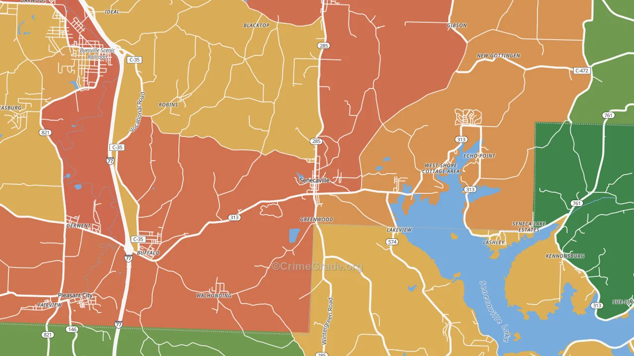 Senecaville, OH Map of Theft Rates