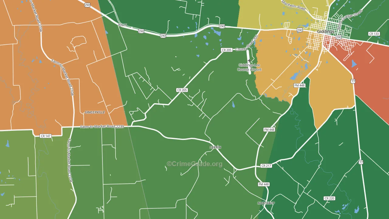 Serbin, TX Map of Theft Rates