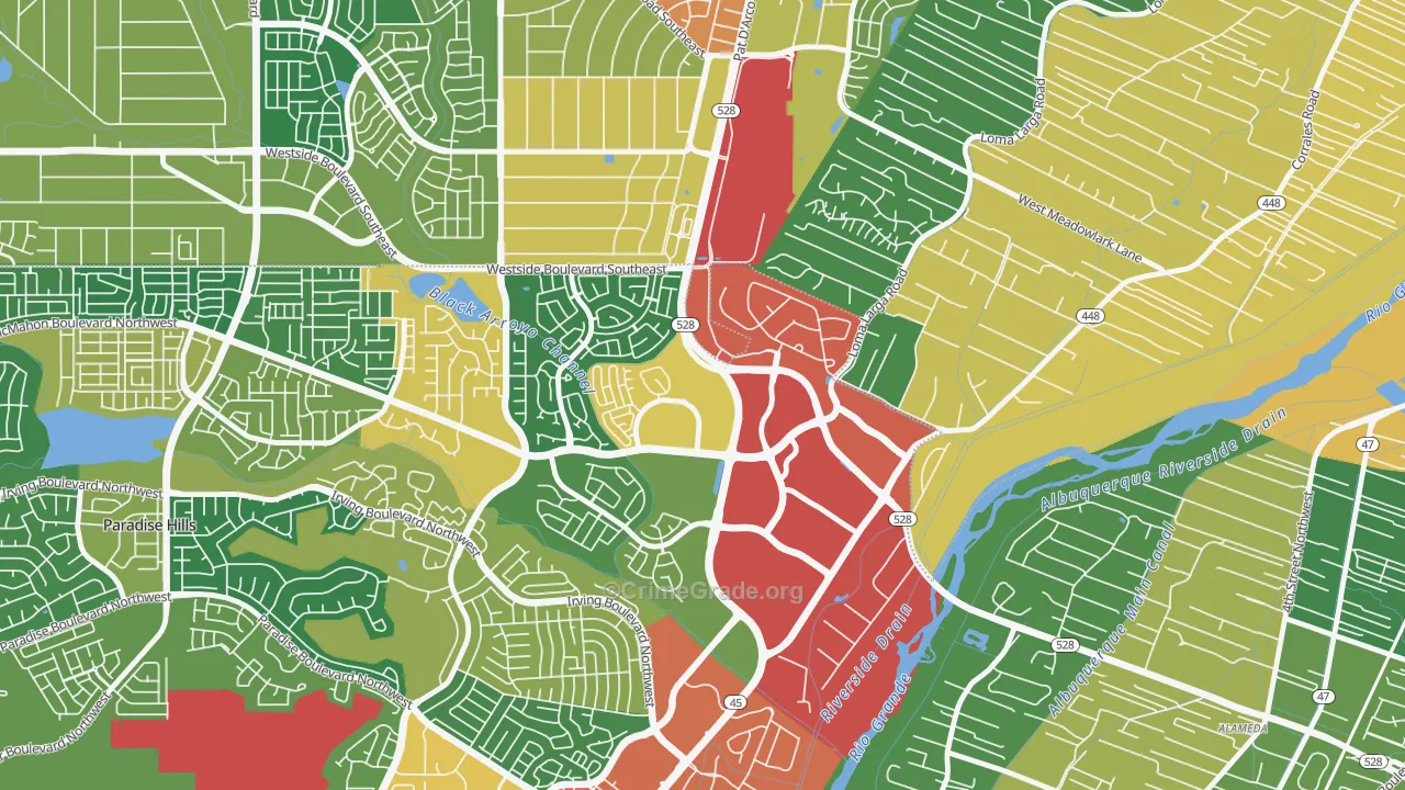 Seven Bar Ranch, Albuquerque, NM Map of Theft Rates