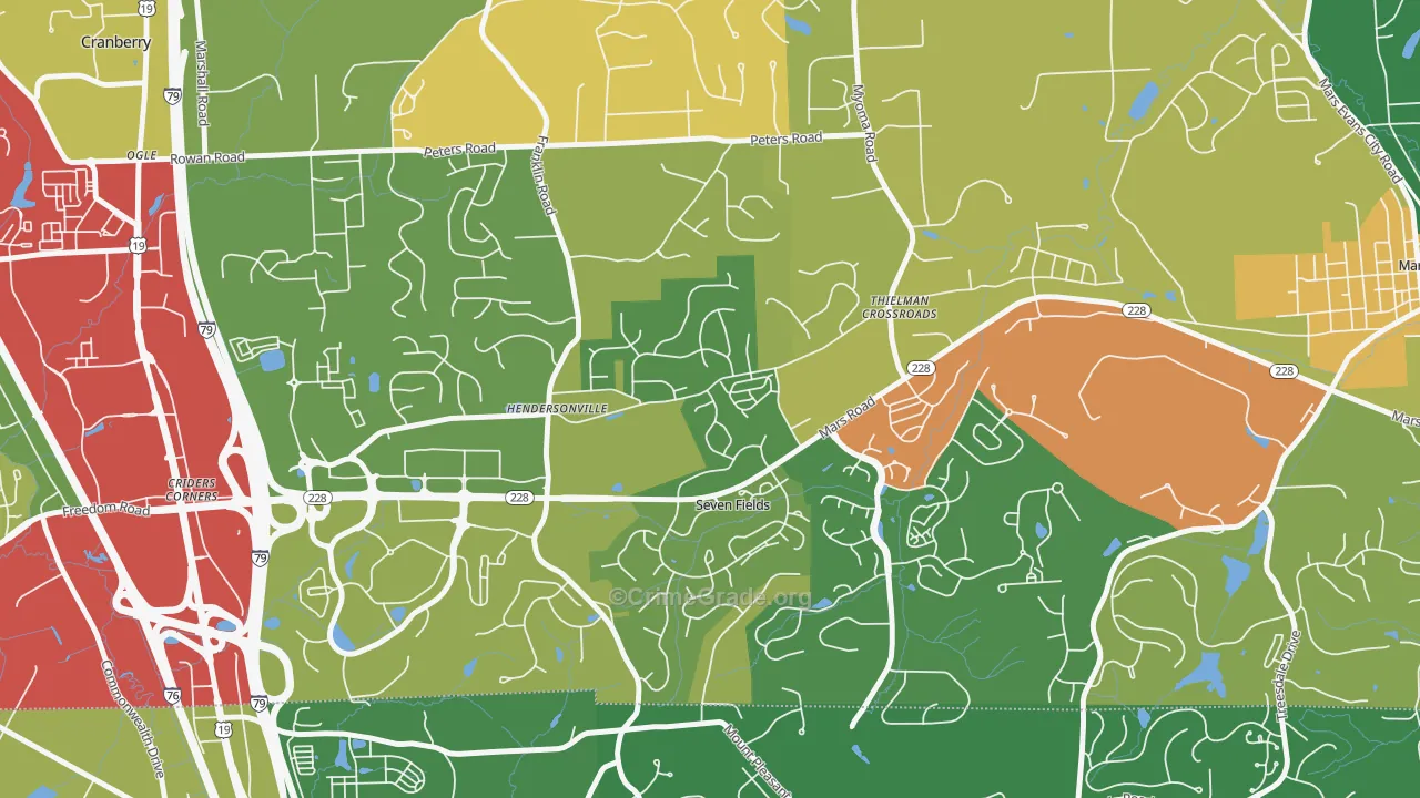 Seven Fields, PA Map of Theft Rates