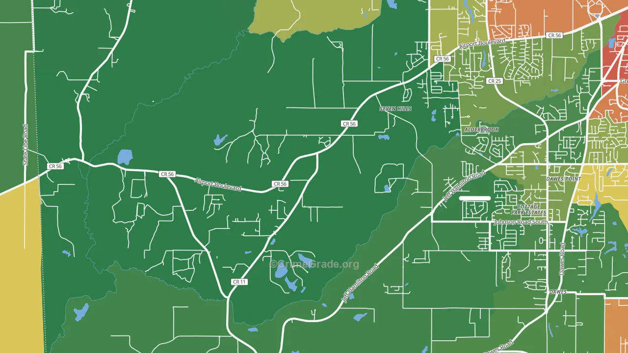 Seven Hills, AL Map of Theft Rates