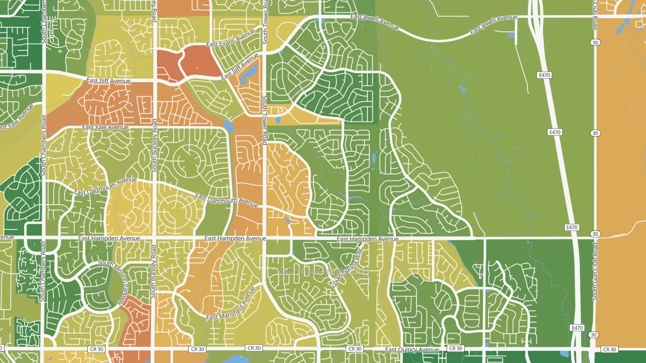 Seven Hills, Aurora, CO Map of Theft Rates