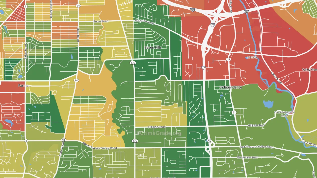 Seven Hills, OH Map of Theft Rates
