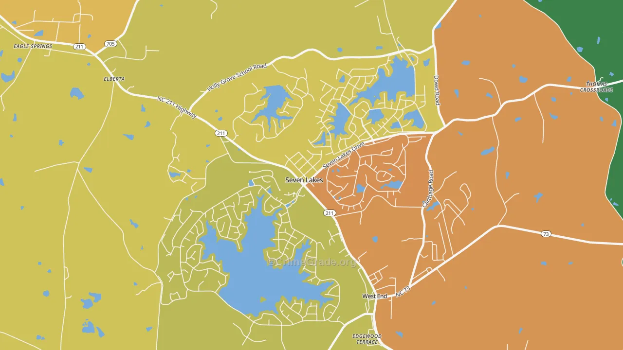 Seven Lakes, NC Map of Theft Rates