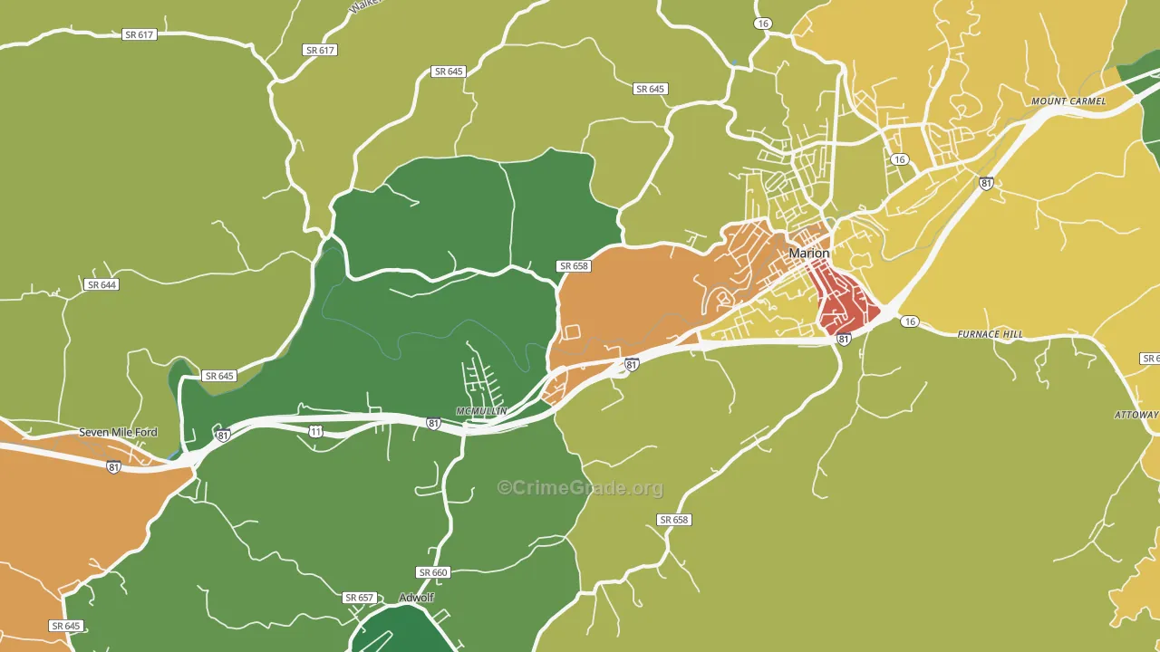 Seven Mile Ford, VA Map of Theft Rates