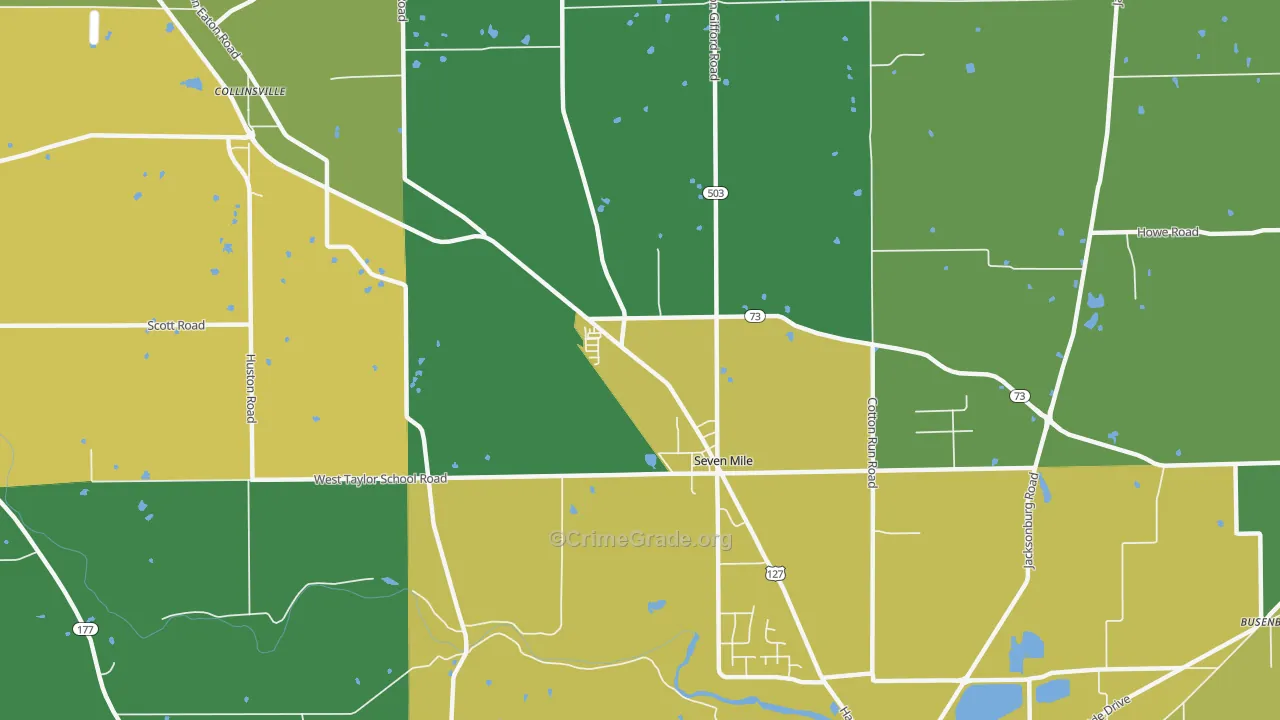 Seven Mile, OH Map of Theft Rates
