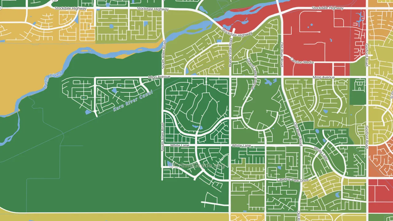 Seven Oaks at Grand Island, Bakersfield, CA Map of Theft Rates