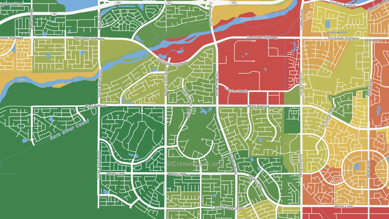 Seven Oaks, Bakersfield, CA Map of Theft Rates