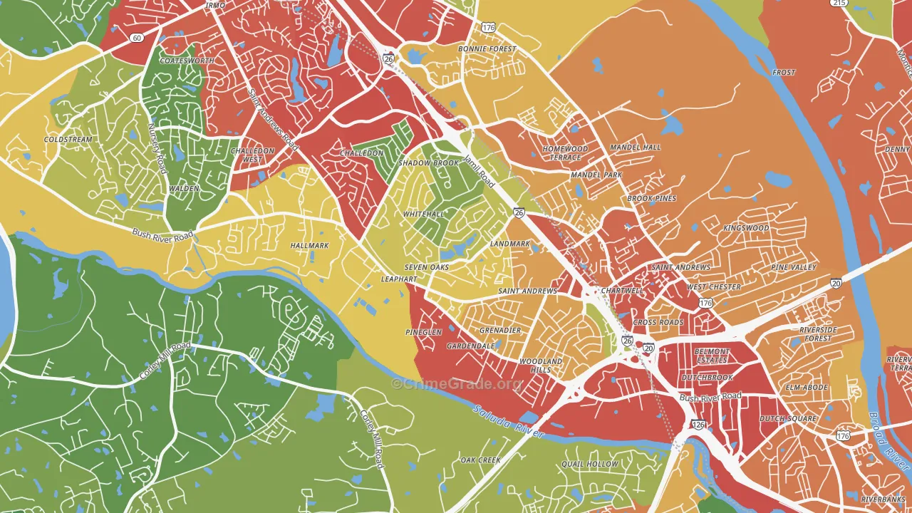 Seven Oaks, SC Map of Theft Rates