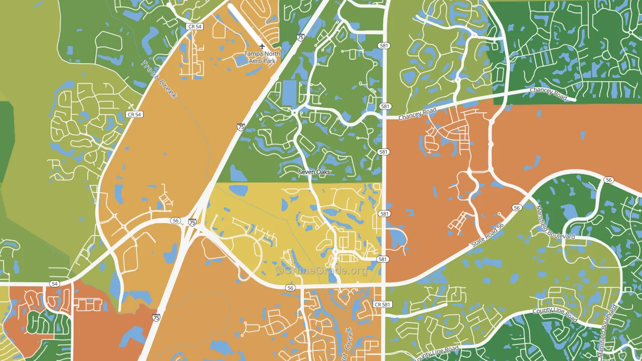 Seven Oaks, Wesley Chapel, FL Map of Theft Rates