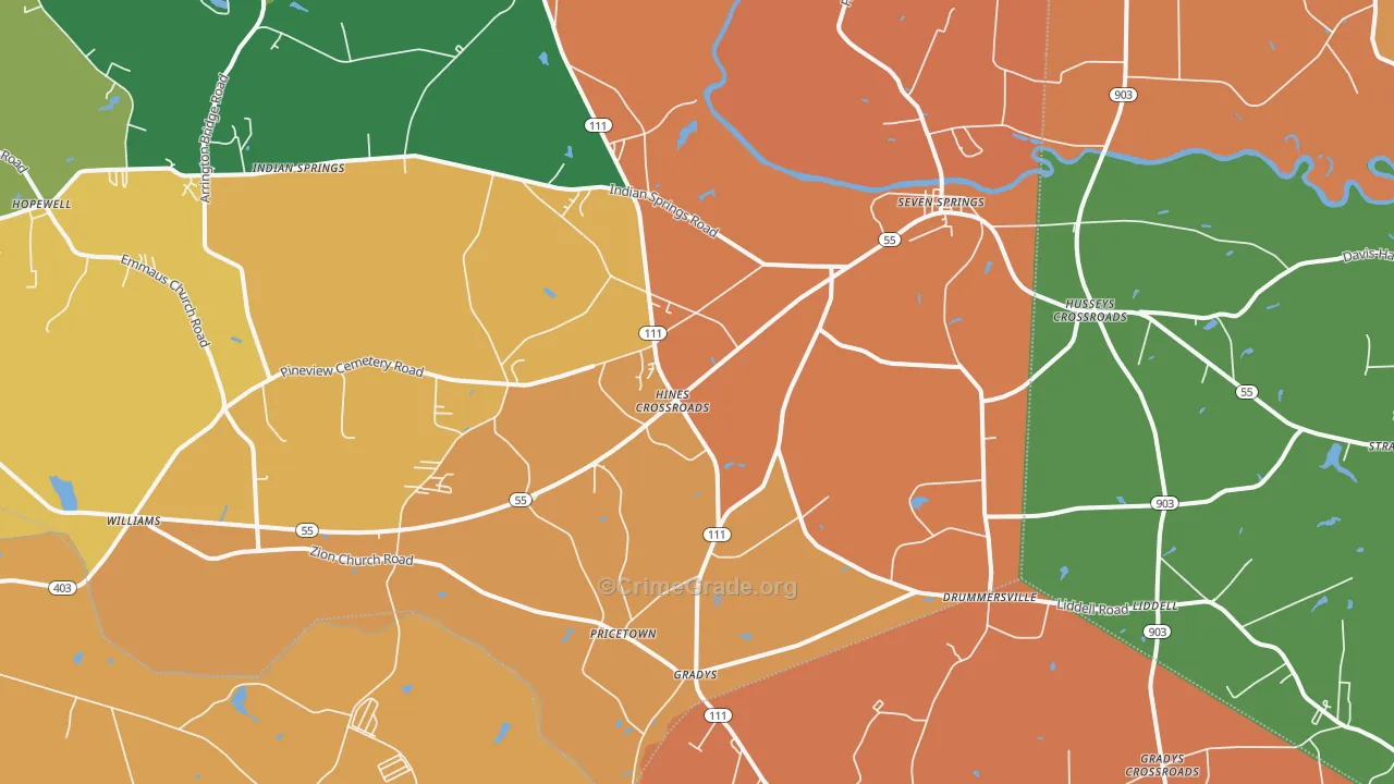 Seven Springs, NC Map of Theft Rates