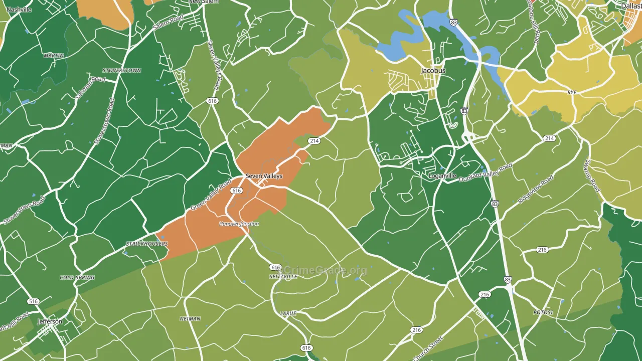 Seven Valleys, PA Map of Theft Rates
