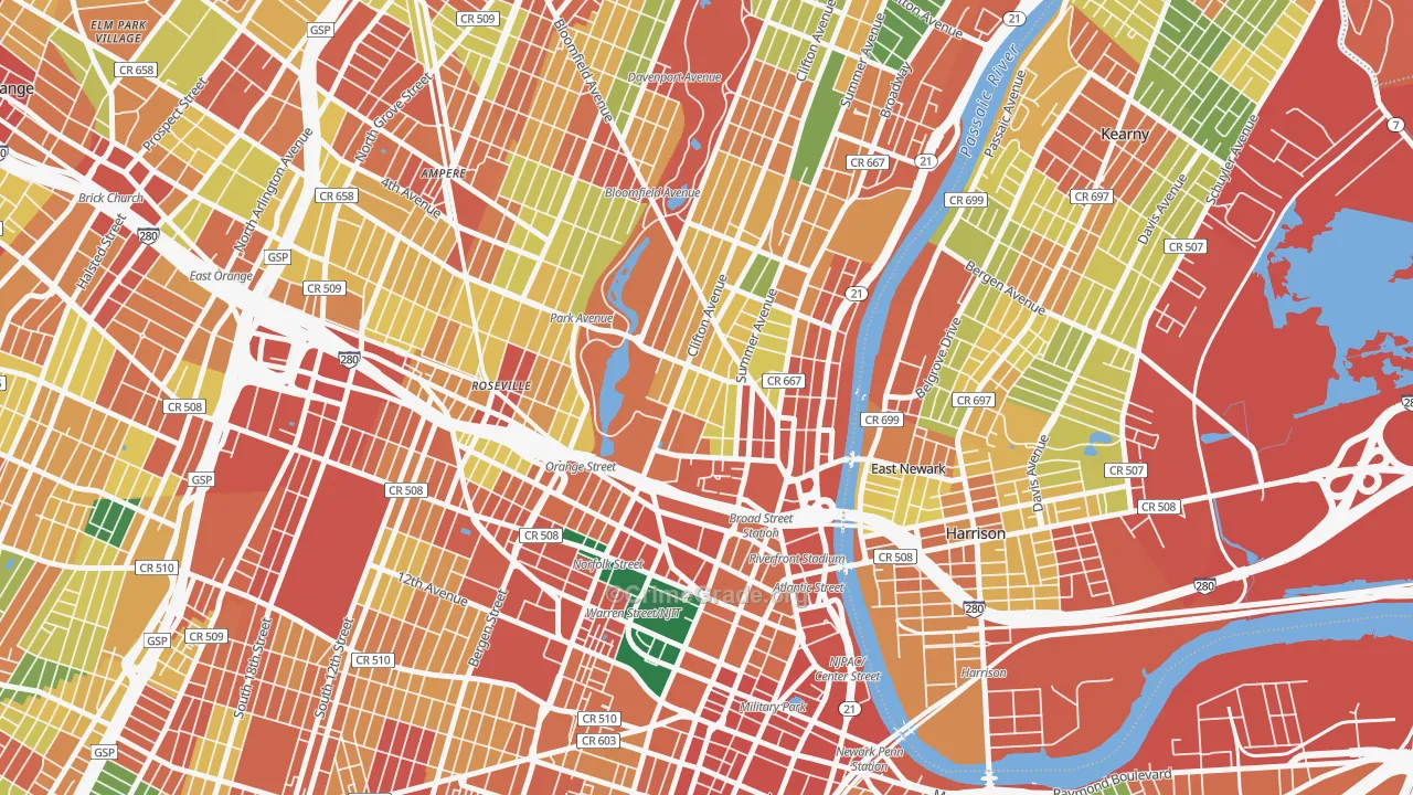 Seventh Avenue, Newark, NJ Map of Theft Rates