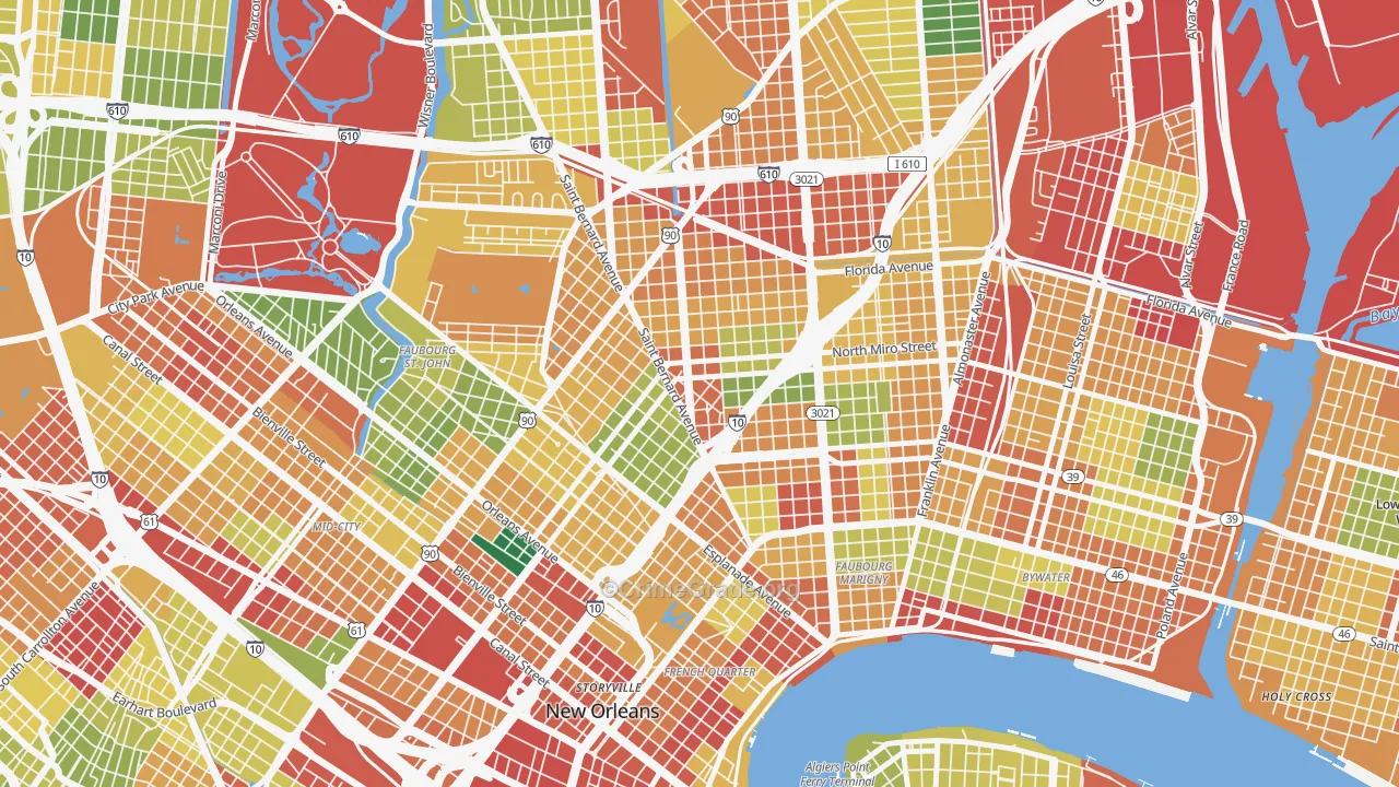 Seventh Ward, New Orleans, LA Map of Theft Rates