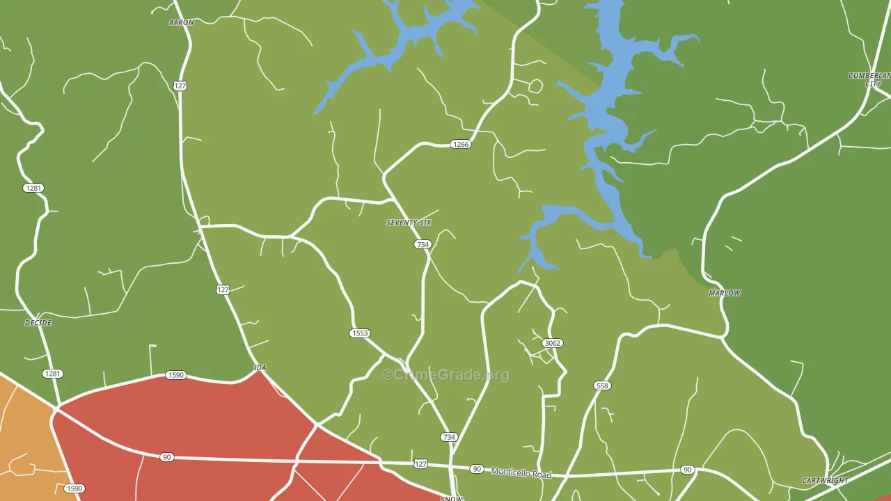 Seventy Six, KY Map of Theft Rates