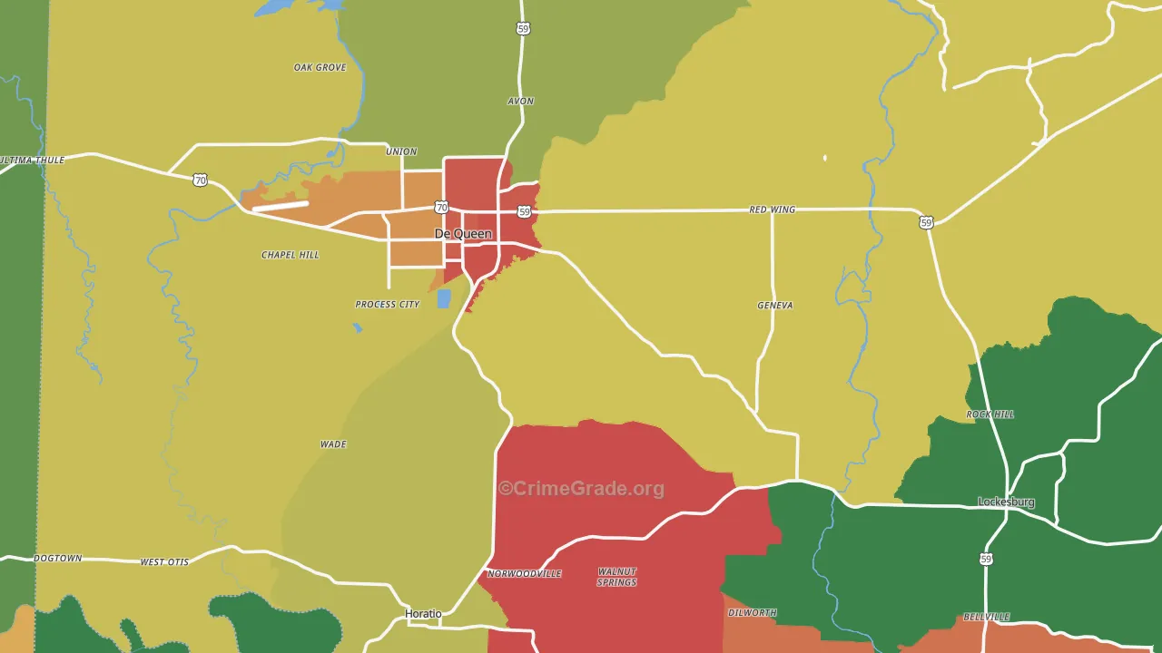 Sevier County, AR Map of Theft Rates