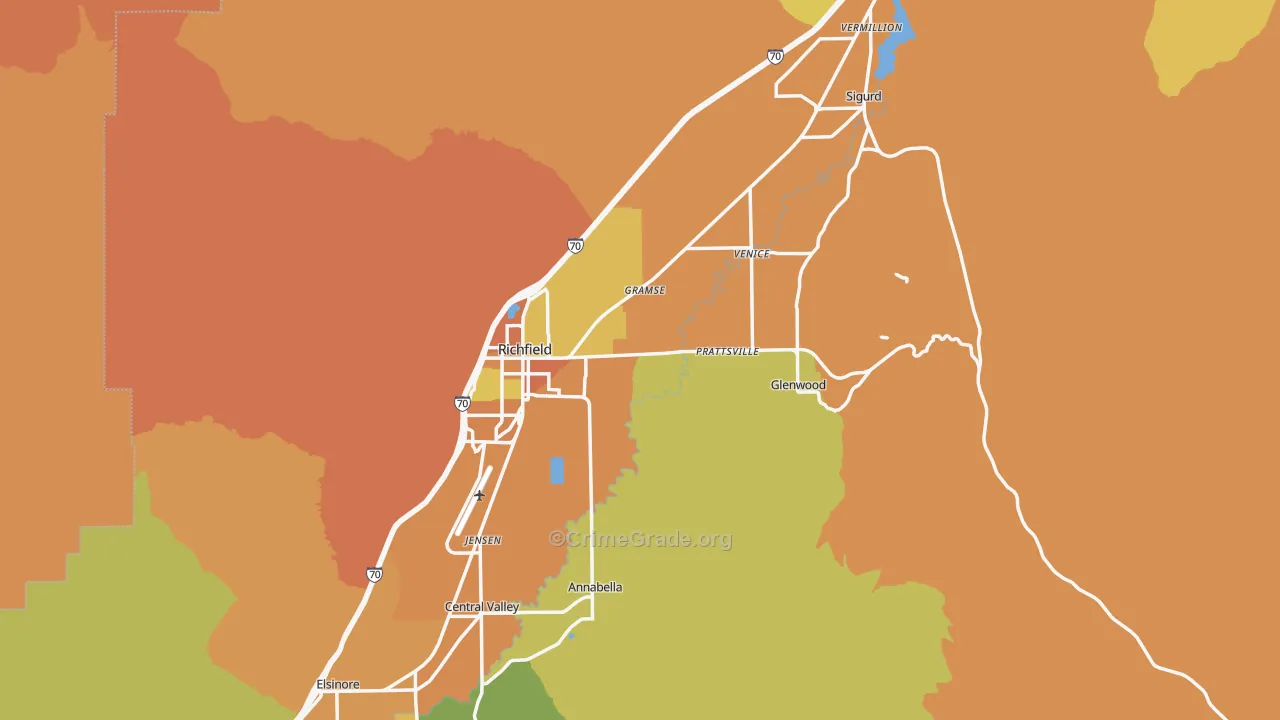Sevier County, UT Map of Theft Rates
