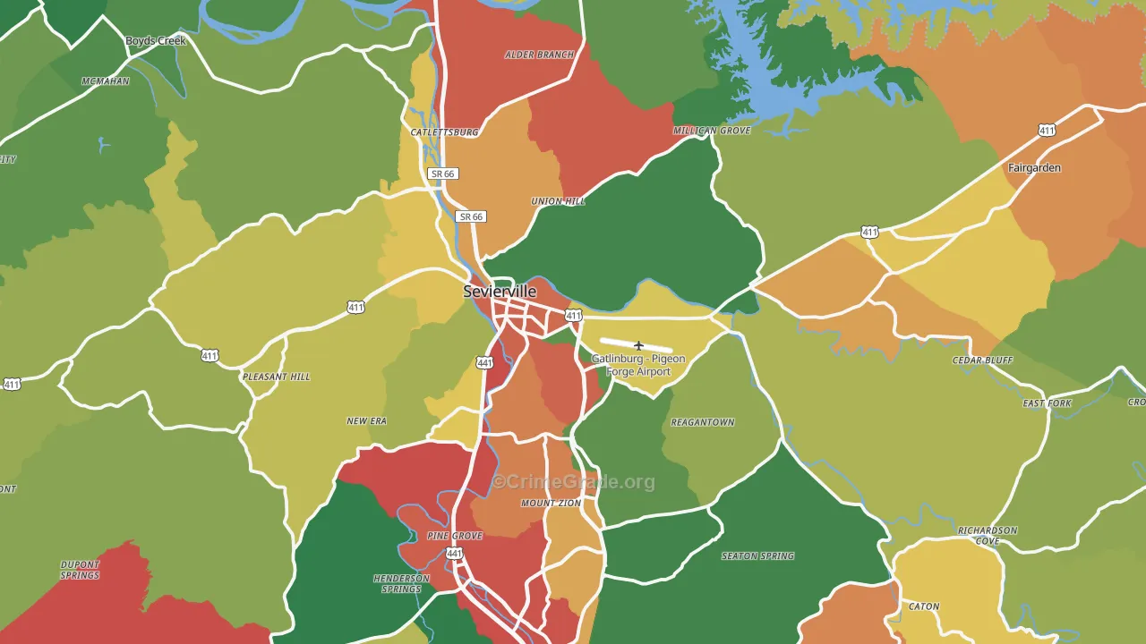 Sevierville, TN Map of Theft Rates