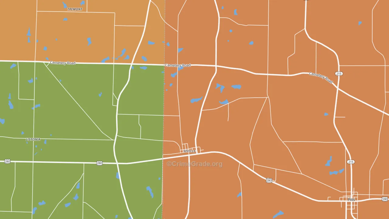 Seville, GA Map of Theft Rates