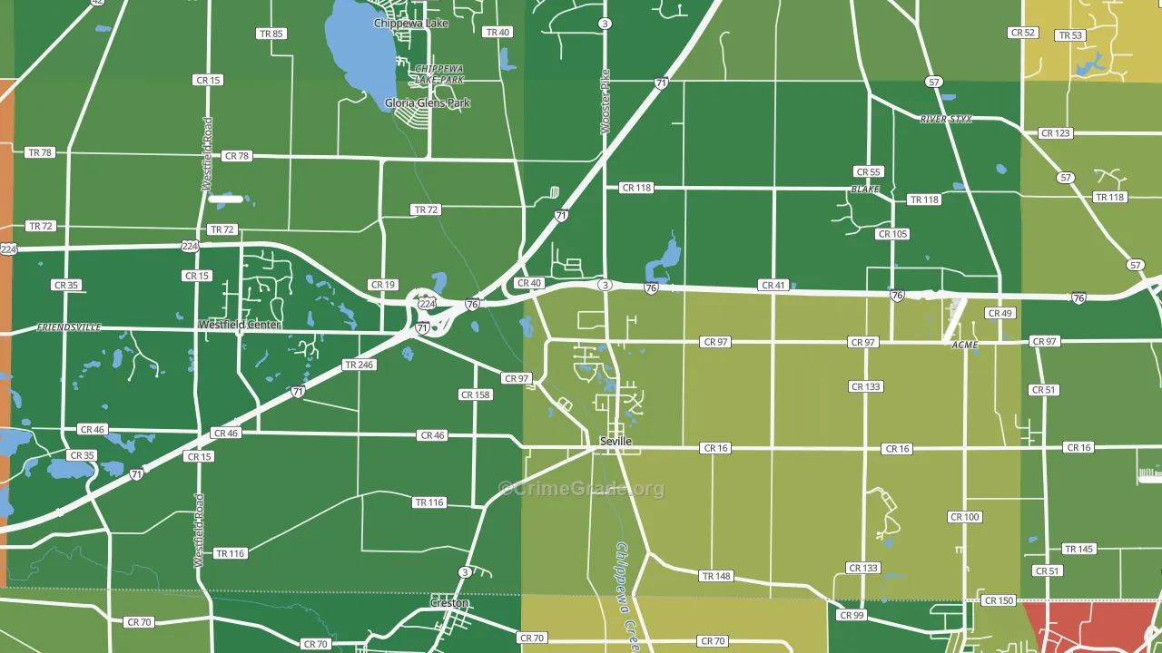 Seville, OH Map of Theft Rates