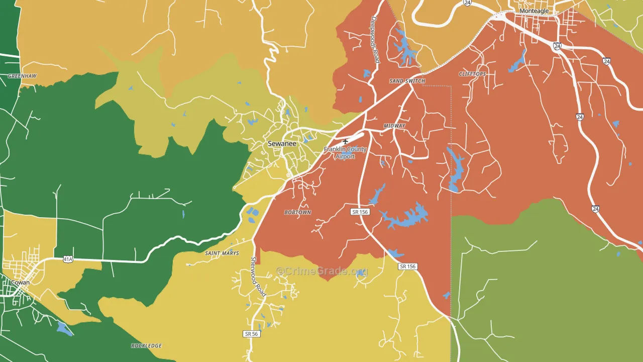 Sewanee, TN Map of Theft Rates