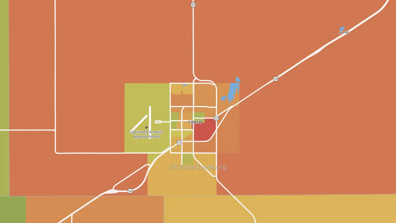 Seward County, KS Map of Theft Rates