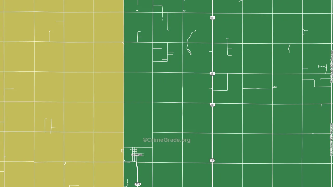 Seward, KS Map of Theft Rates