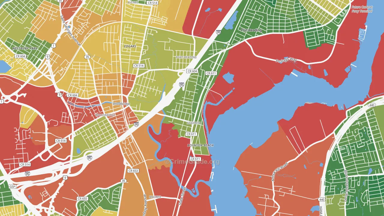 Sewaren, NJ Map of Theft Rates