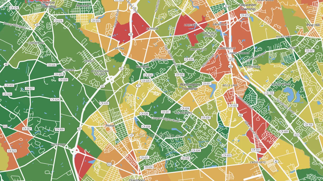 Sewell, NJ Map of Theft Rates