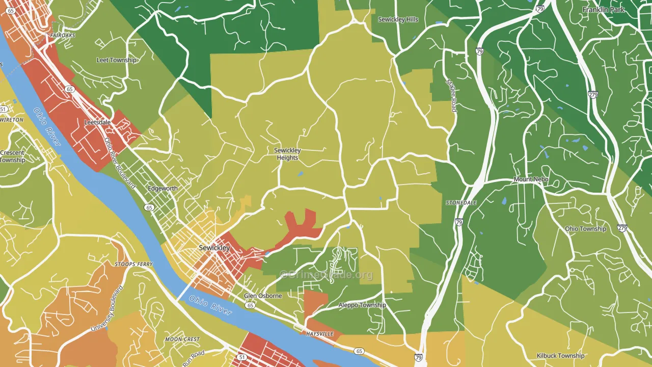 Sewickley Heights, PA Map of Theft Rates