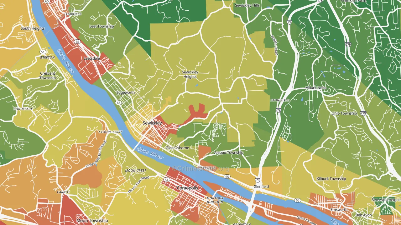 Sewickley, PA Map of Theft Rates