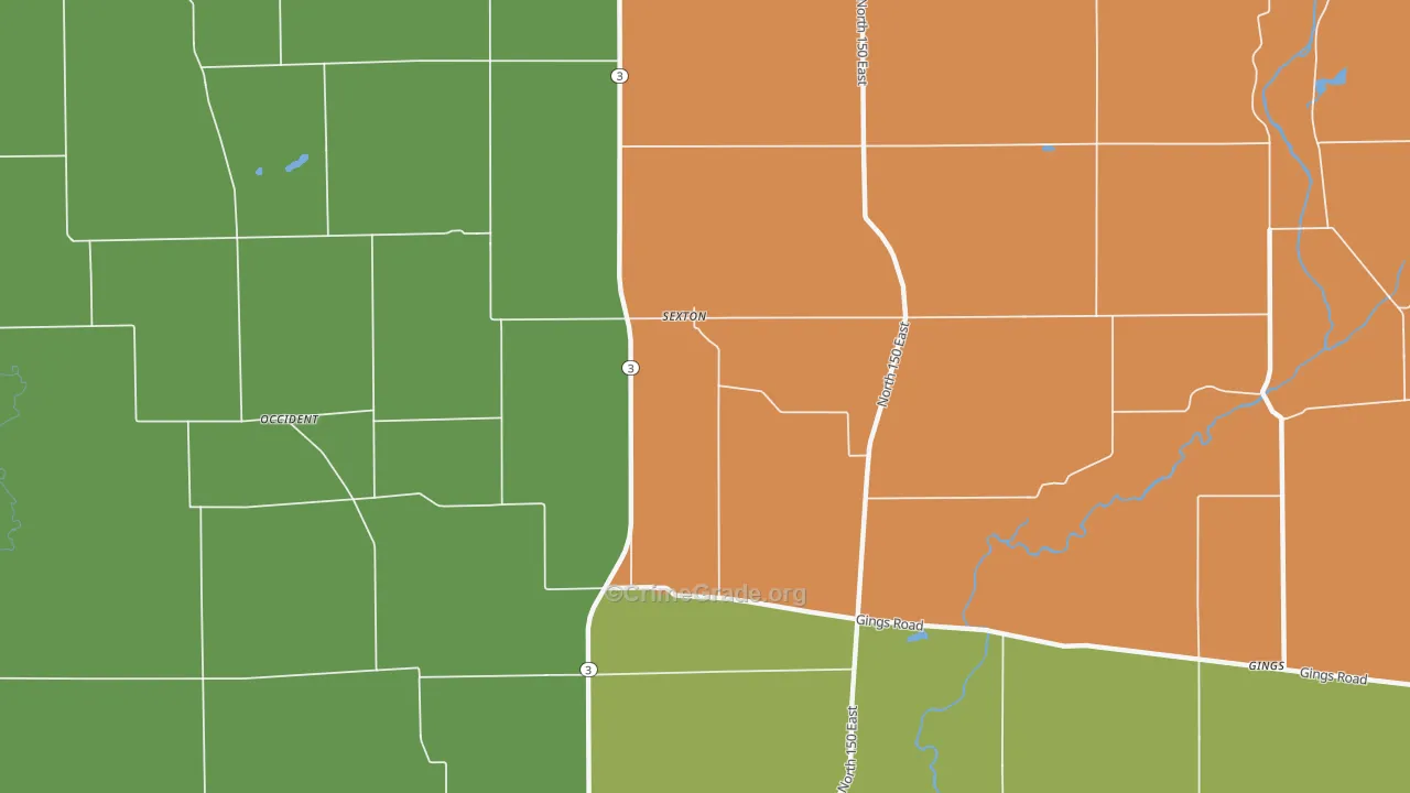 Sexton, IN Map of Theft Rates