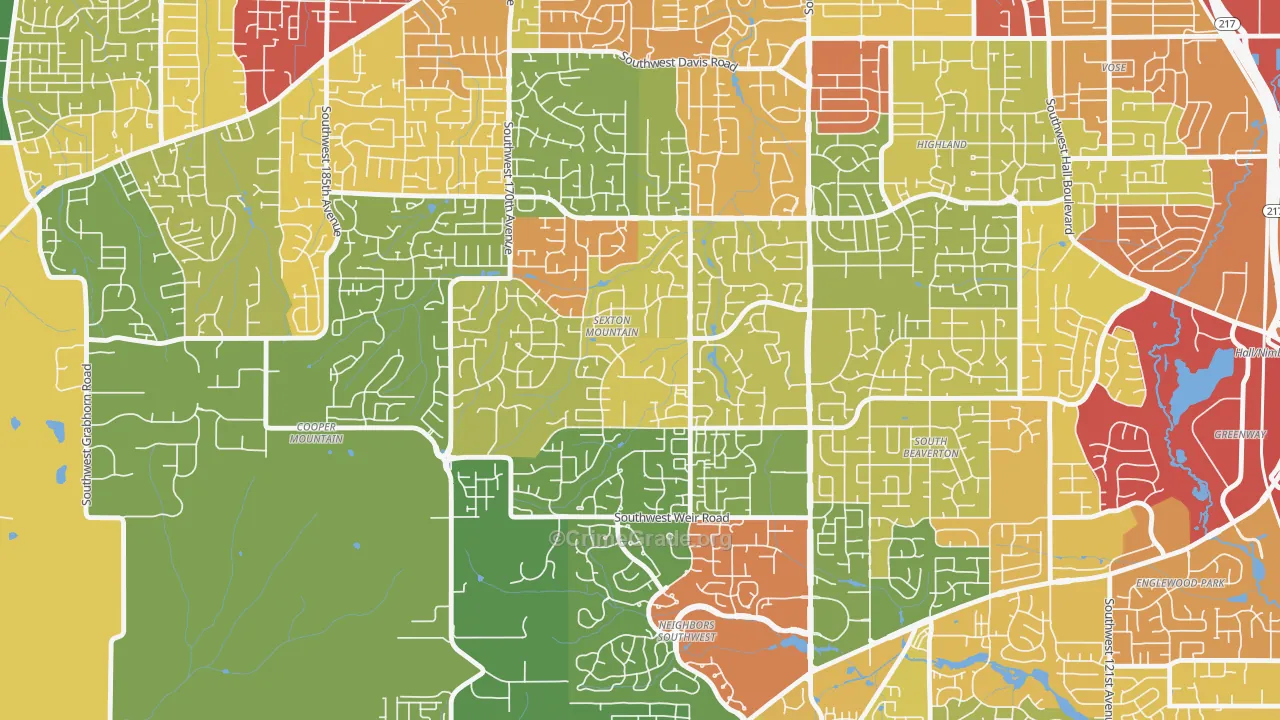 Sexton Mountain, Beaverton, OR Map of Theft Rates