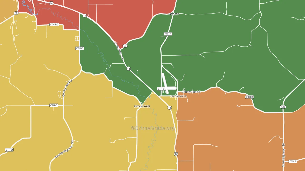 Sextonville, WI Map of Theft Rates
