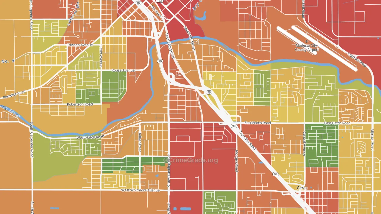 Shackelford, Modesto, CA Map of Theft Rates