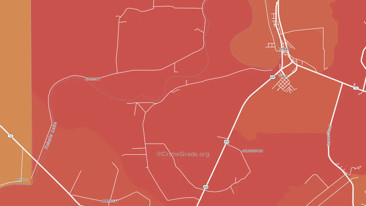 Shackleford, MS Map of Theft Rates