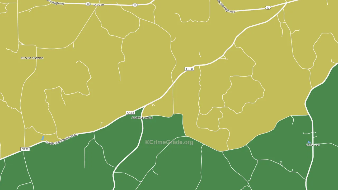 Shacklesville, AL Map of Theft Rates