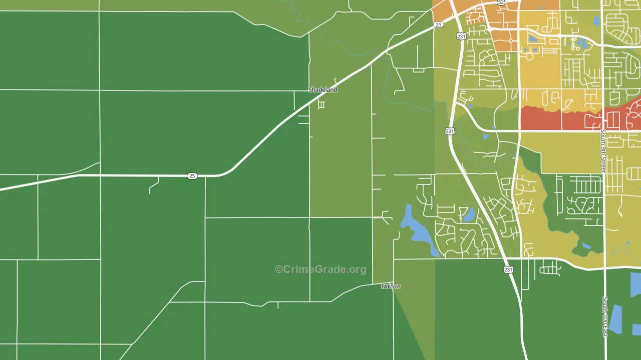 Shadeland, IN Map of Theft Rates